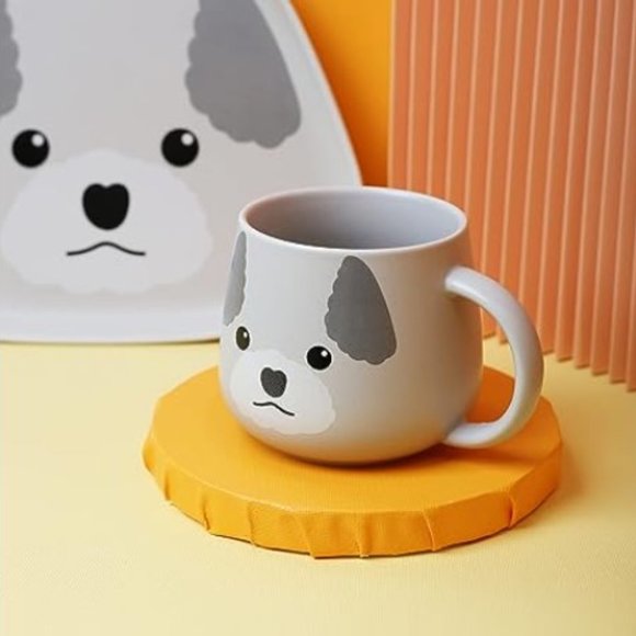 4 pc - Cute Dog Ceramic Dinnerware Set (Grey) - Picture 5 of 7